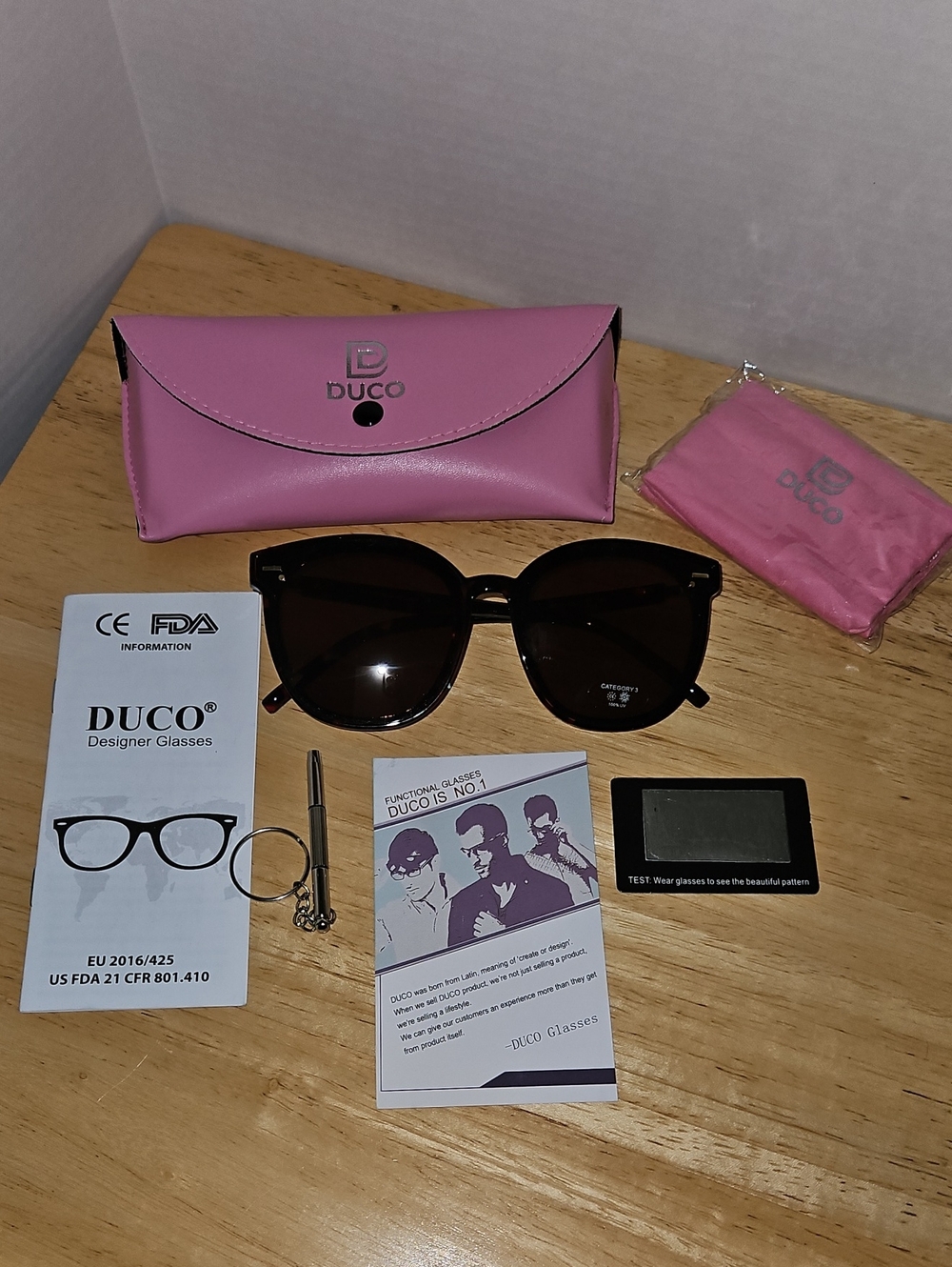DUCO Sunglasses with Pink Case and Pouch